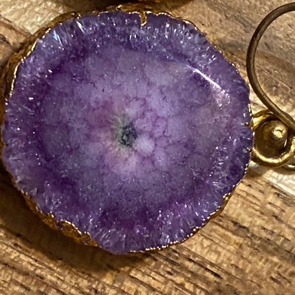 Gold foiled purple agate earrings - Picture 8 of 9